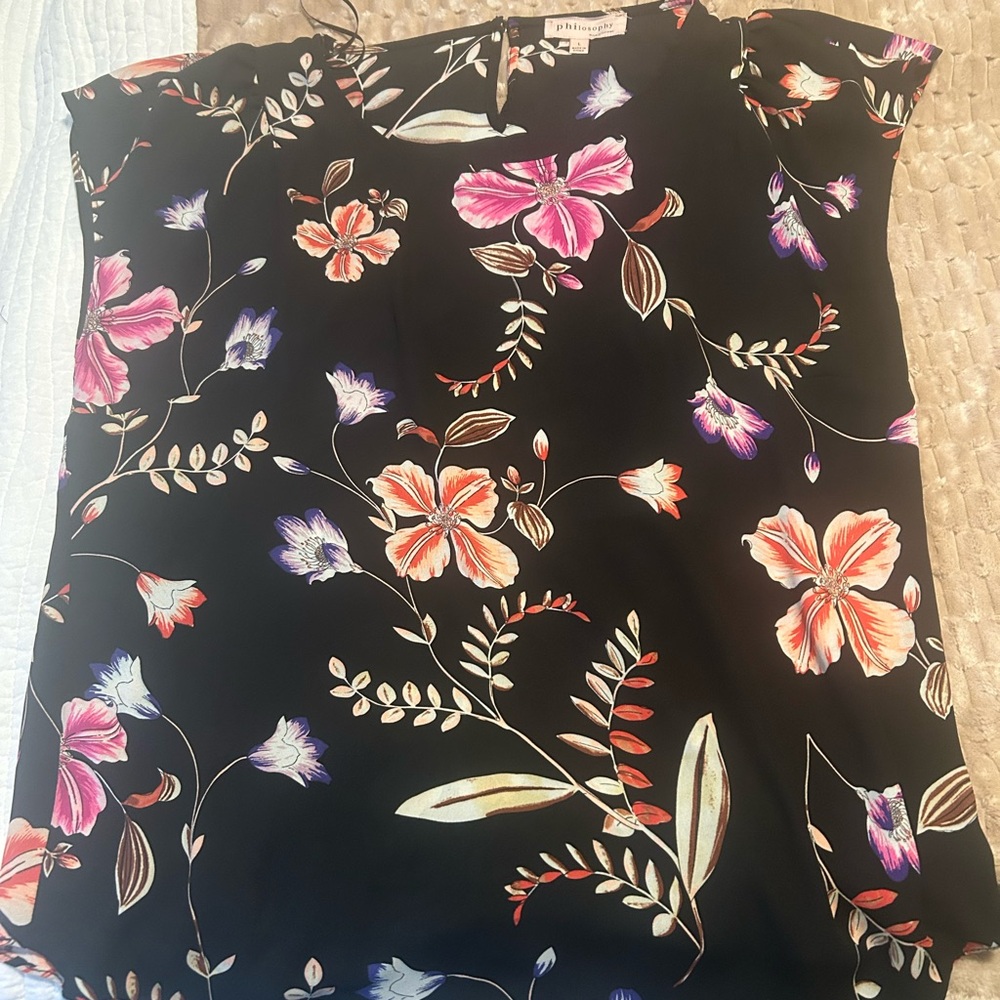Philosophy Black Top with Floral Design